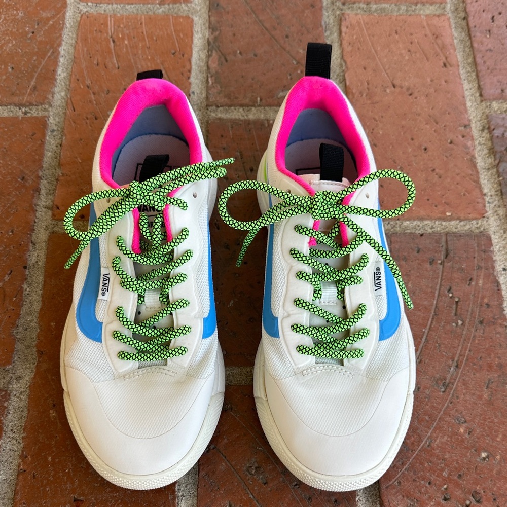 Vans Ultra Range EXO Neon Blue and marshmallow w/ neon pink & lime highlights.